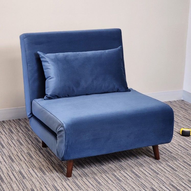 Velvet Blue Futon Chair Bed