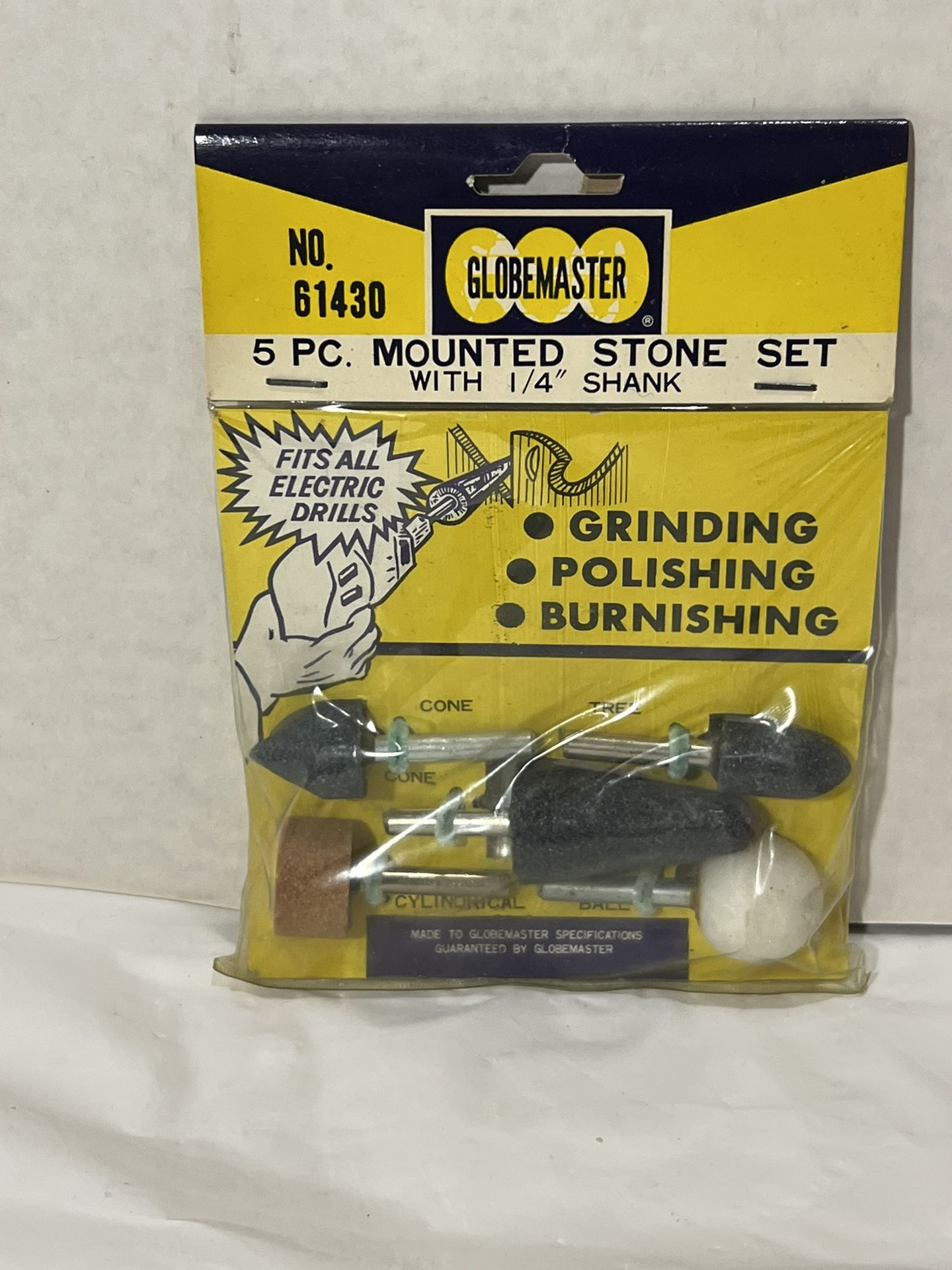 Vintage New Globemaster 5 Pc Mounted Stone Set with 1/4" Shank Grinding Stones