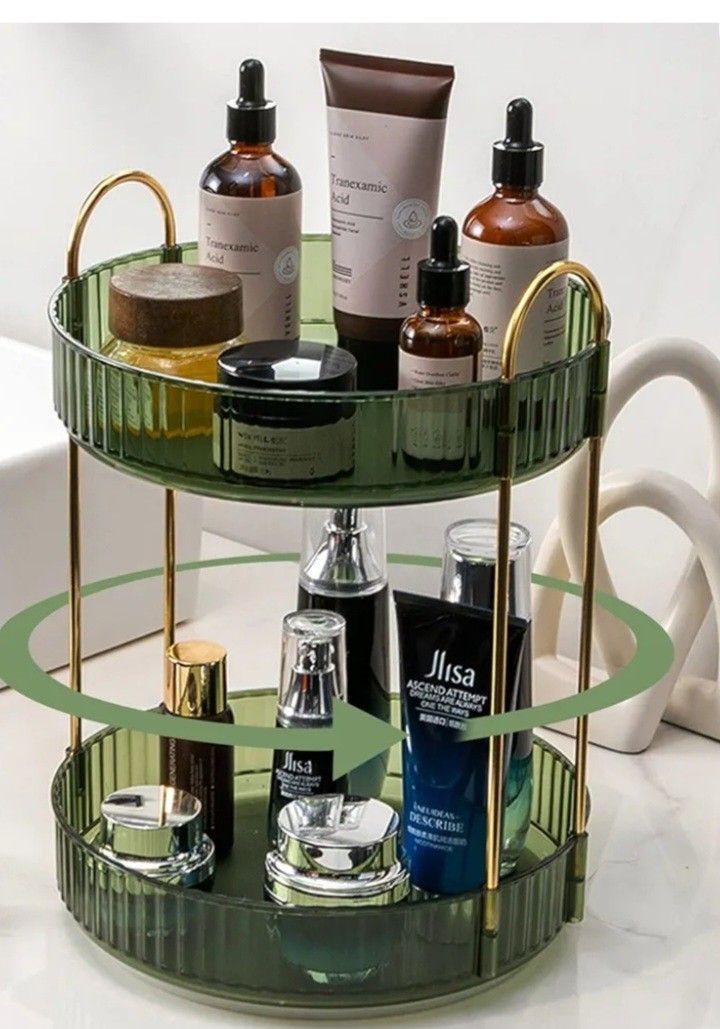 Rotating Makeup Organizer for Vanity 2 Tier, High-Capacity Skincare Clear Make Up Storage Perfume Organizers Cosmetic Dresser Organizer Countertop 360