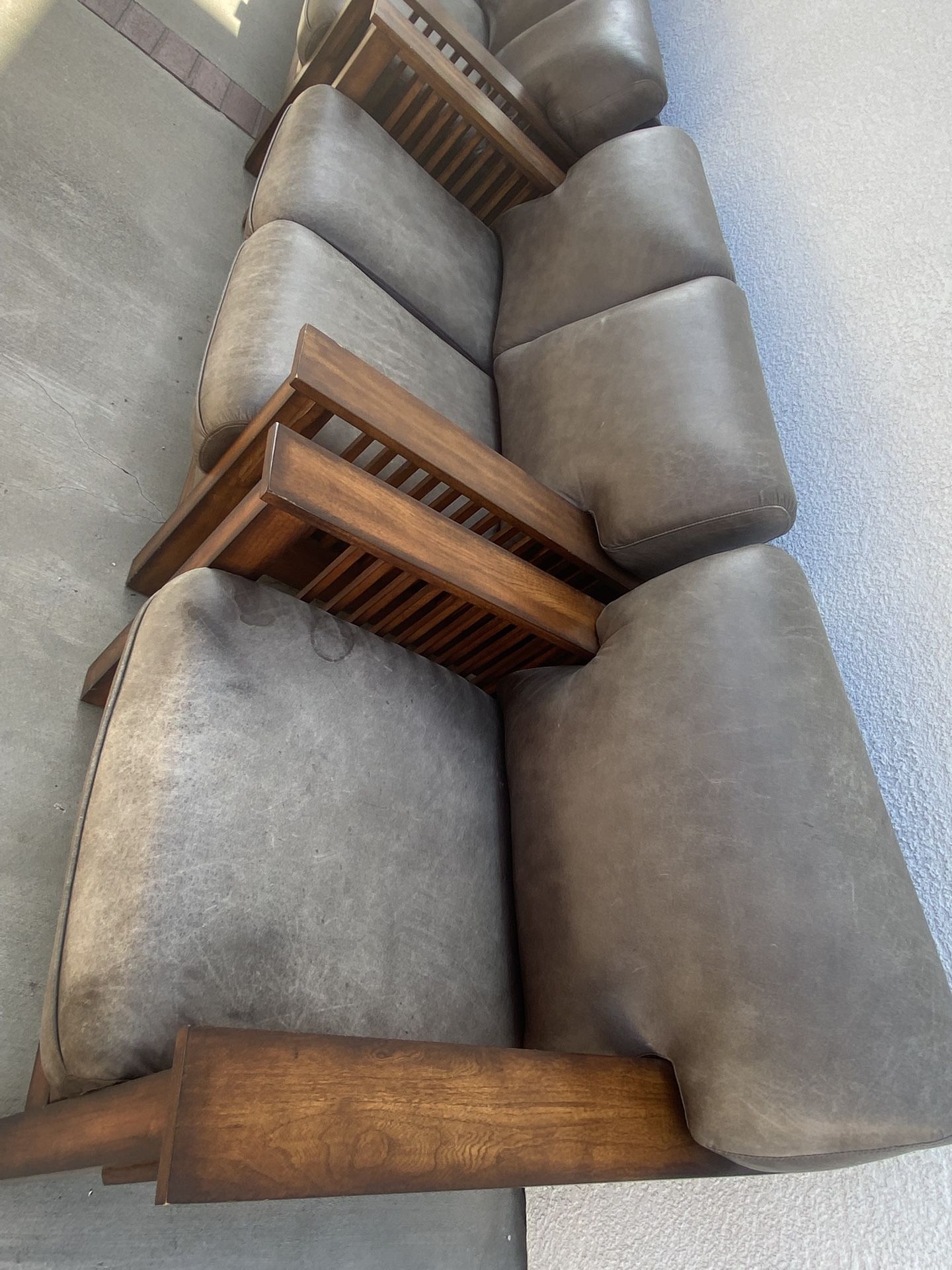 Nice Leather Wood Sofa Set