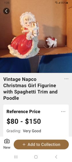 Vintage Christmas figurine with poodle and leash