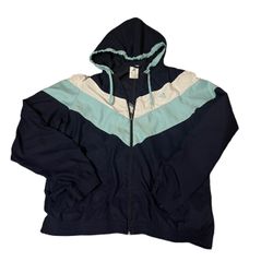 Adidas Womens Vintage L Spring Windbreaker Navy LightBlue White Chevron Stripe