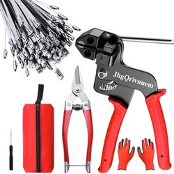 Metal Zip Ties Gun Set-For Fastening And Cutting Tie Special Tool,With 100pcs 11.8in Stainless Steel Zip Ties ，For Chain Link Fence Parts, Wire Fence 