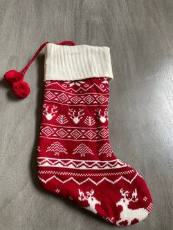 Knit Christmas Stocking Red White Reindeer