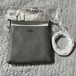 Brand New Gray Leather Coach Bag  W/Gray Strap &Tags Still On 