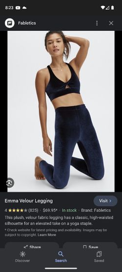 Fabletics Navy Velour Sports Bra (M/8) and Leggings (M/8-Tall)