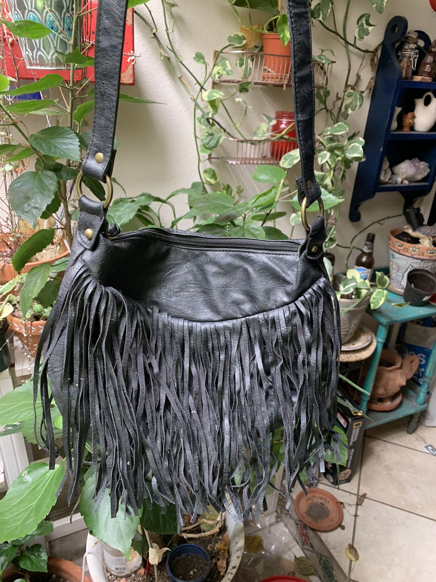 Fringed Faux Leather Bag