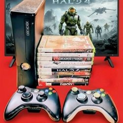 Microsoft Xbox 360 With 10 Games And 2 Wireless Controllers With Power Supply And HDMI cord