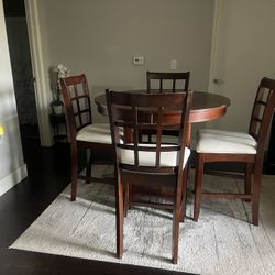 42" Round Dining Table Set w/ Extension (Expands to 62") + 4 Chairs