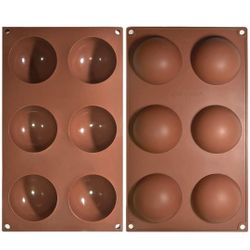 2 Large Hot Cocoa Chocolate Bomb 6 Holes Semi Sphere Silicone Mold Baking Cake Jelly Dome Mousse BPA Free Food Grade (1, COFFEE)
