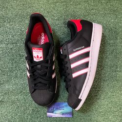 Adidas superstar black white scarlet size 10men/11.5women