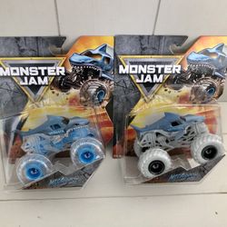 Monster Jam Megalodon 1.64 Series 1, Clear and White Tires 2 trucks