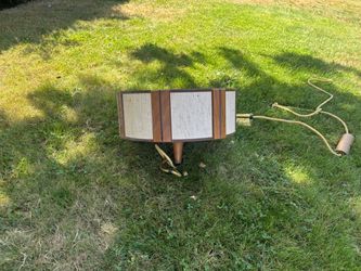 Vintage Mid Century Modern Walnut & Burlap Swing Arm Wall Lamp