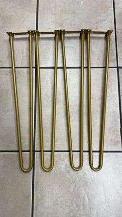 Set of 4 gold-finished two-rod metal hairpin furniture legs 26”