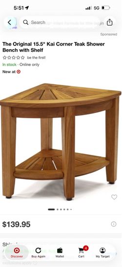 15.5" Kai Corner Teak Shower Bench with Shelf