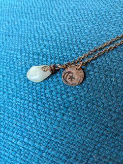 Moon & Star Hammered White Stone Necklace
