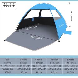 🔥Brand new🔥 Beach Tent Sun Shelter for 6Person, UPF 50+ UV Protection Beach Canopy, Lightweight and Easy Setup Cabana, Portable Shade Tent