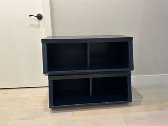 Pottery barn navy double market bin storage with divider