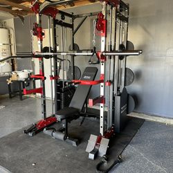 Smith Machine 200 | Adjustable Bench | 245lb Cast Iron Olympic Weights | 7ft Olympic Bar | Fitness | Gym Equipment | FREE DELIVERY/INSTALLATION 🚚 🛠️