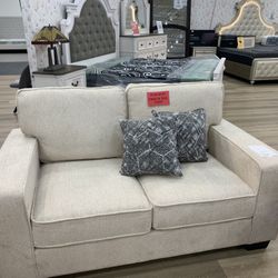 Beige Fabric Loveseat