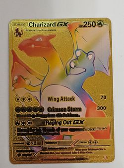 CHARIZARD GX RAINBOW Gold metal card crimson storm wing attack Pokémon card