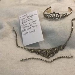 Vintage Tiara, Necklace,Bracelet and 7 Pair Post Style Dangling Earrings.   Clear Rhinestones  SET.  Price $30