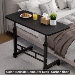 Rolling Wood TV Tray Table Adjustable Magazine Snack Table on Wheels Portable Mobile Laptop Desk Beside Sofa Couch Bed C-Shaped Dinner Tray Tables for