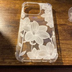 iPhone 15 Pro Case Clear Flower Design With Screen Protector
