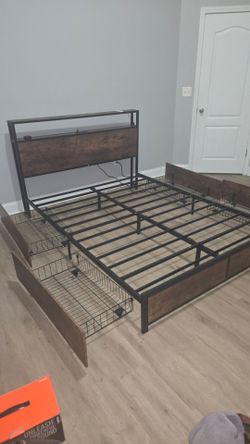Industrial Metal Platform Bed Frame with Storage