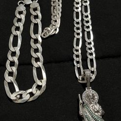 San Judas Chain And Bracelet 925 Italy Silver Both Brand New 