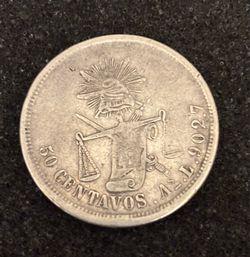 50 centavos 1875. Antique coin of Mexico