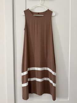 Sleeveless Brown Dress with White Stripes