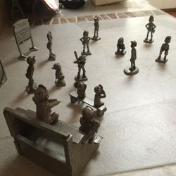 Pewter Baseball Players, Baseball  Field, &  Spectators  On  Bench