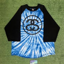 Stussy blue tie dye baseball tee