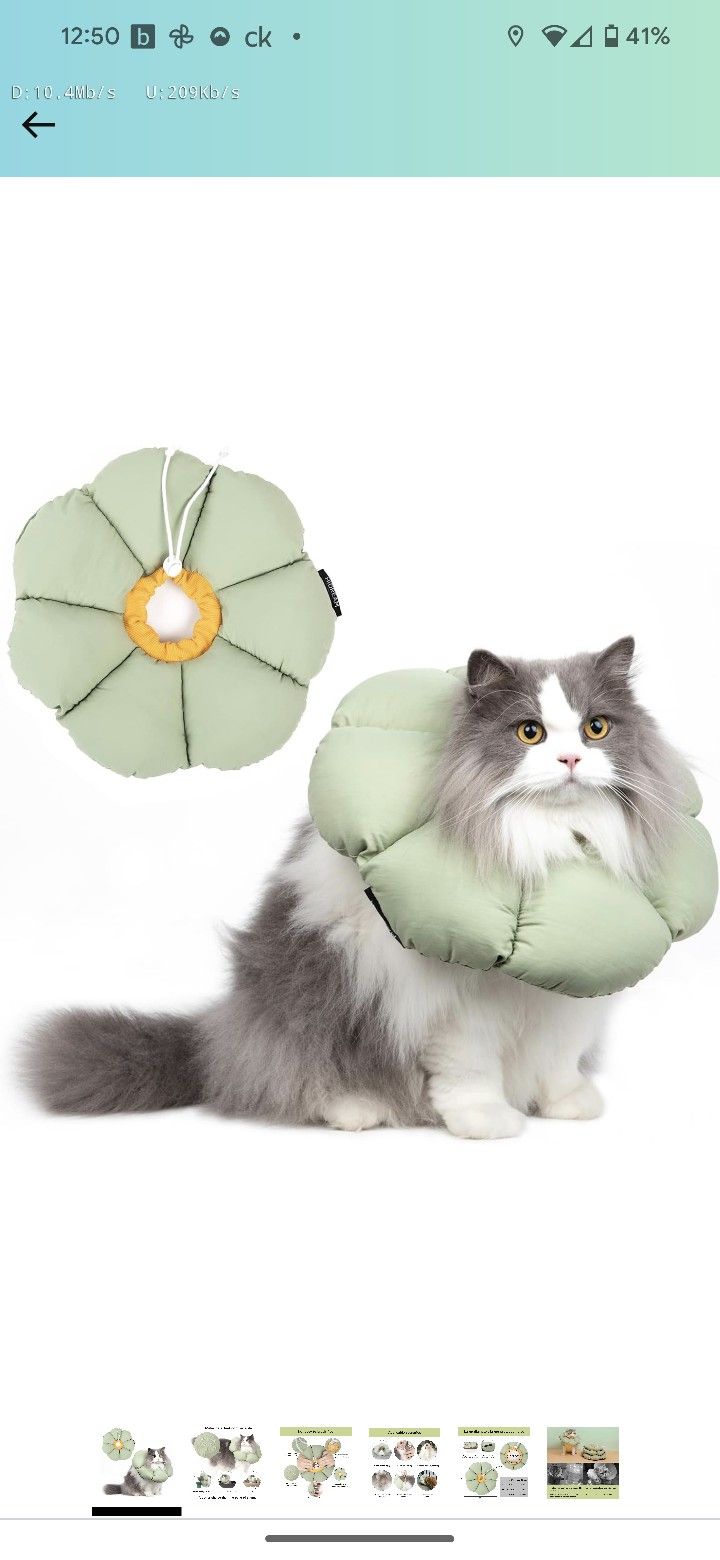 Cat Cone Collar,Cute Waterproof Cat Recovery Collar,Anti-Bite Lick Wound Healing Safety Elizabethan e Collar for Cats,Green Flower All-Season Style

