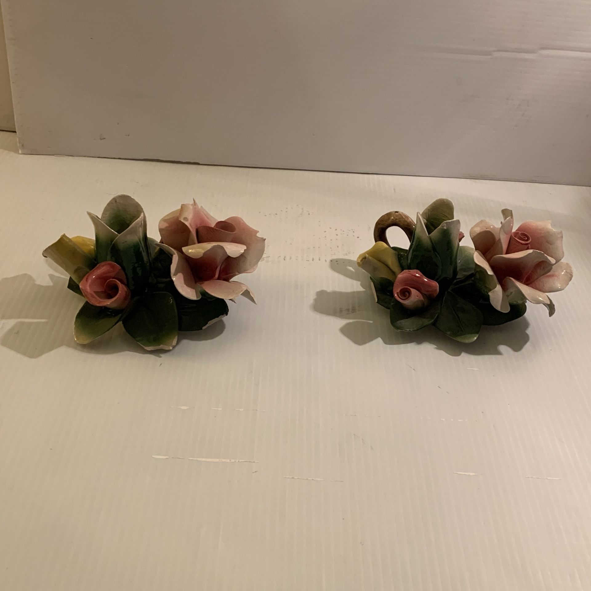 VTG Radnor Staffordshire Porcelain Bouquet Flower 4” Vase & Candelabras