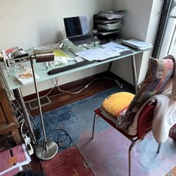 Frosted Glass Desk and Leather Chair