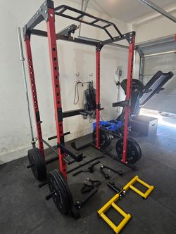 Weight squat rack, weights, bench , attachments