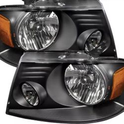 New Headlights For Ford F150 Black Housing Fits 2004 to 2008