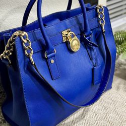 Michael Kors Hamilton Blue Leather Hand Bag