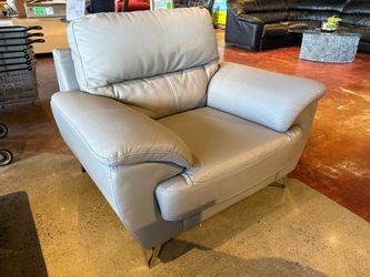 Contemporary Sleek Gray Leather Armchair with Metal Legs