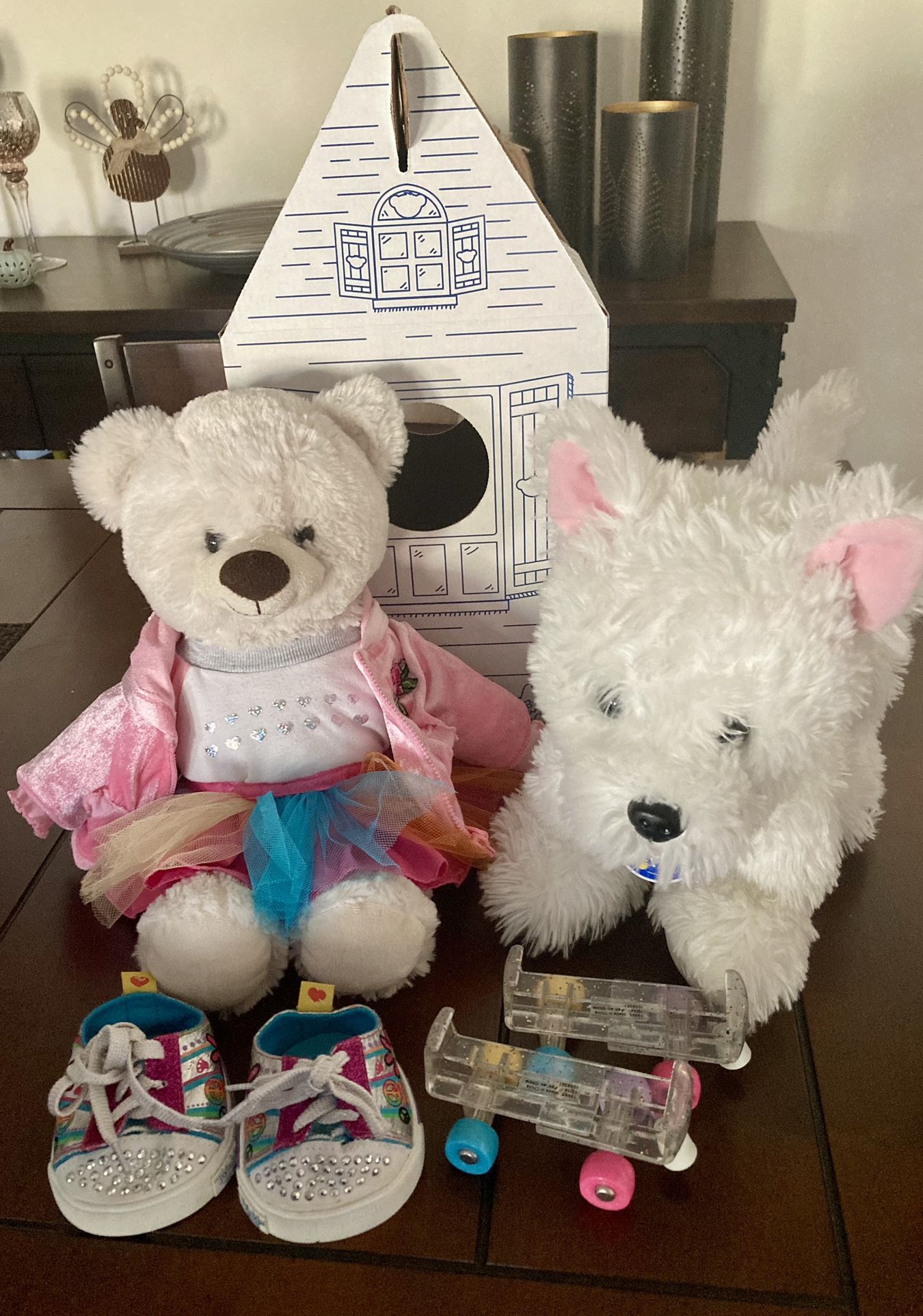 Build A Bear . White Bear And Dog + Clothes , Sketchers , See pictures . Take all for $25 . Pick Etc