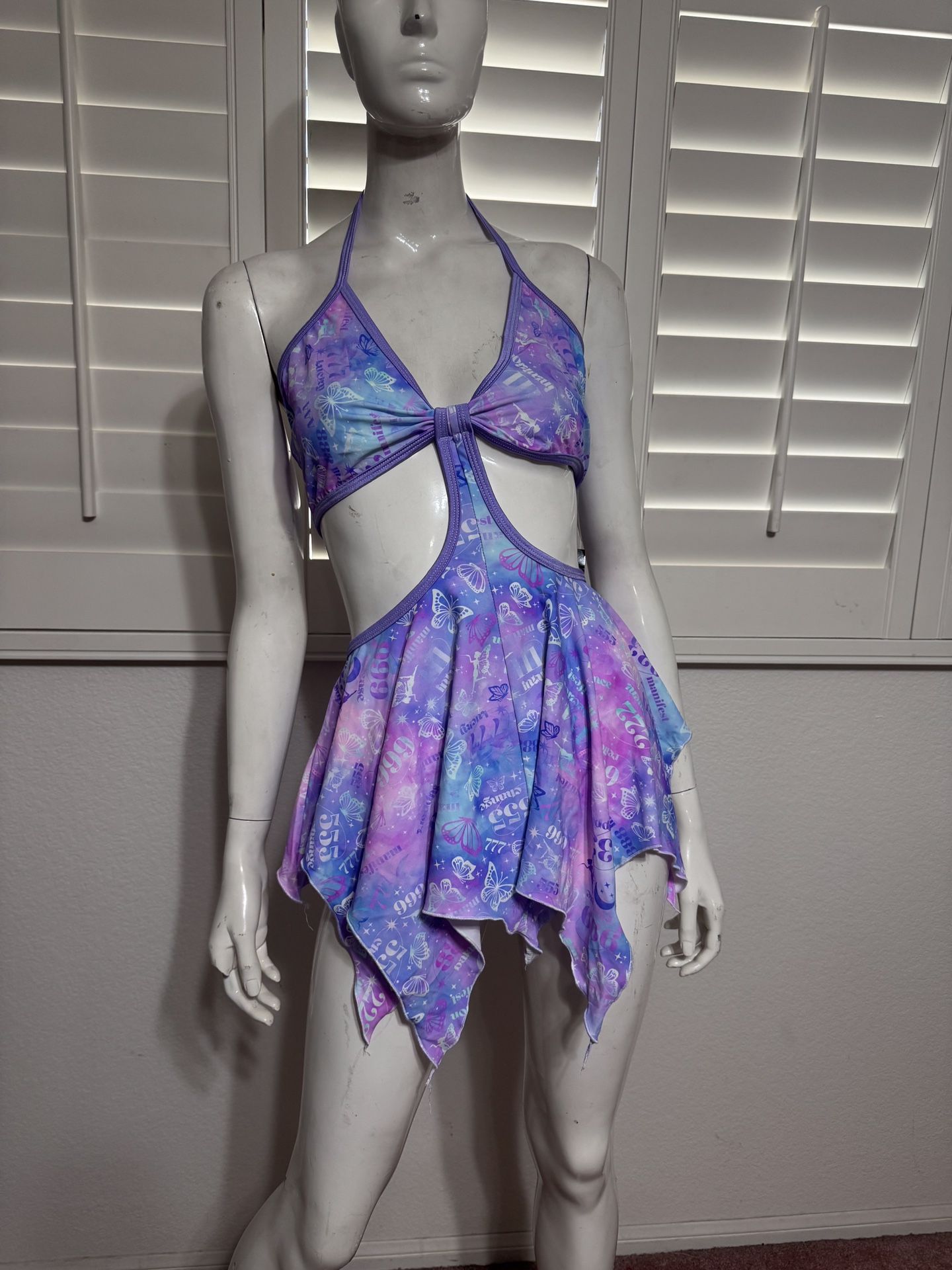 New xl blue space short mini dress boho festival rave raver stretchy top purple