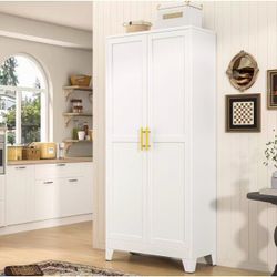 71" Tall Metal Pantry Storage Cabinet with Doors and 4 Adjustable Shelves, White Kitchen Food Pantry Cabinets, Tall Freestanding Cupboard for Kitchen,