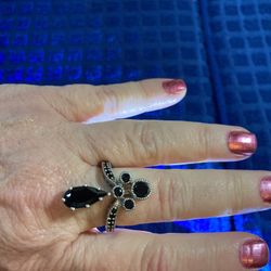 Black Spinel Sterling Silver Ring 