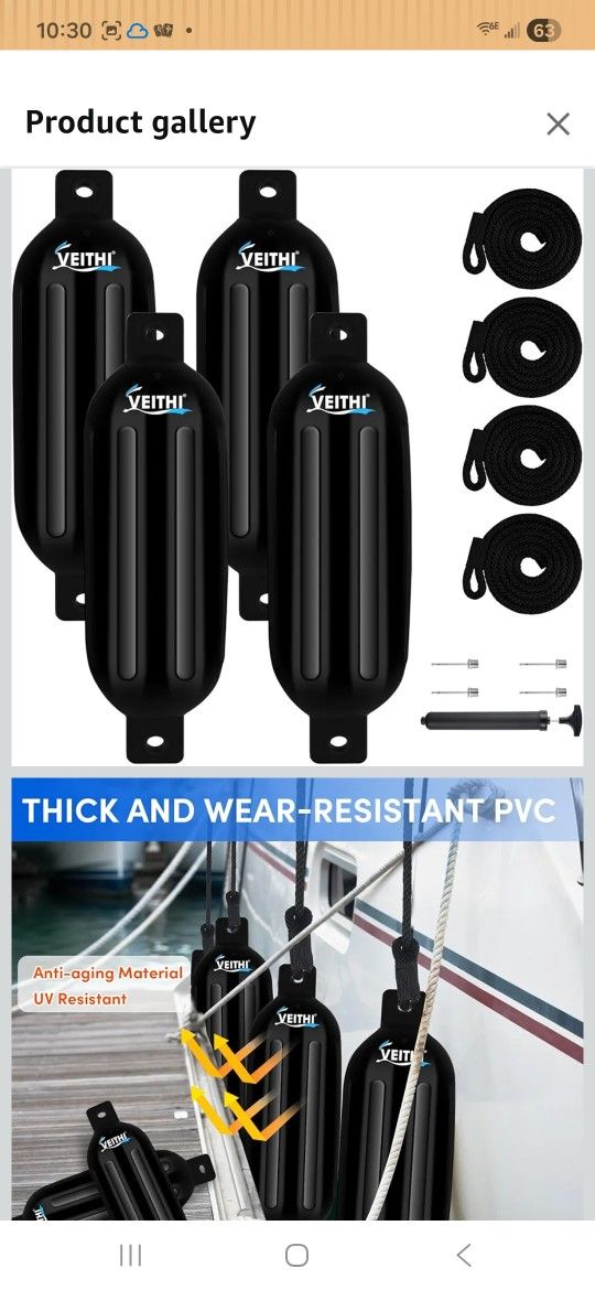 6.5 x 23 Inch Twin Eyes Ribbed Boat Fenders Bumpers Pack of 4 with Lines and Pump to Inflate 