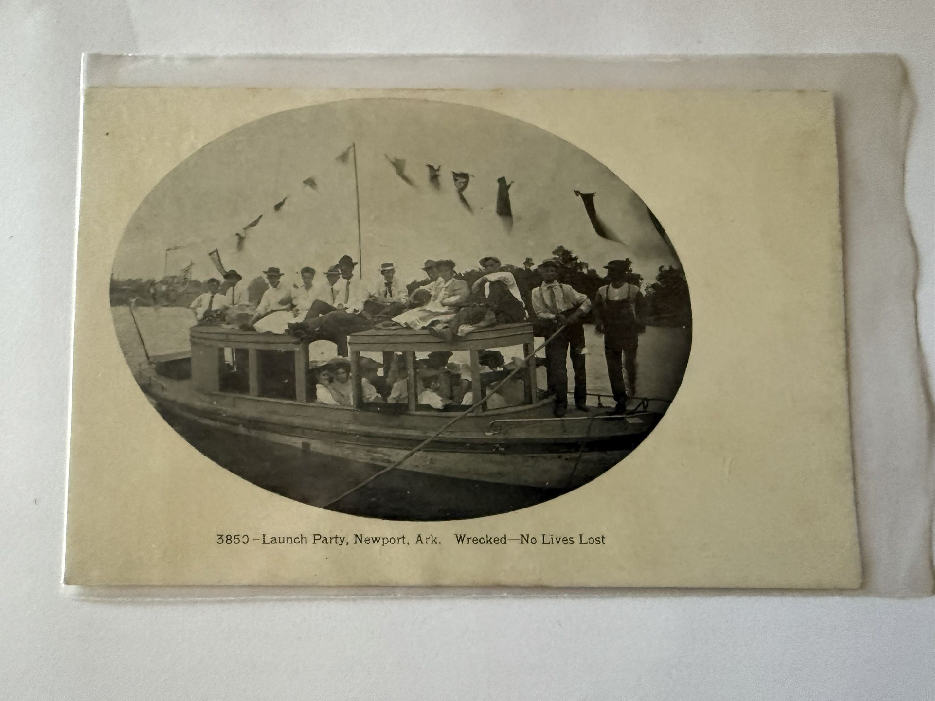 Vintage rare postcard: Launch party in Newport, Aks