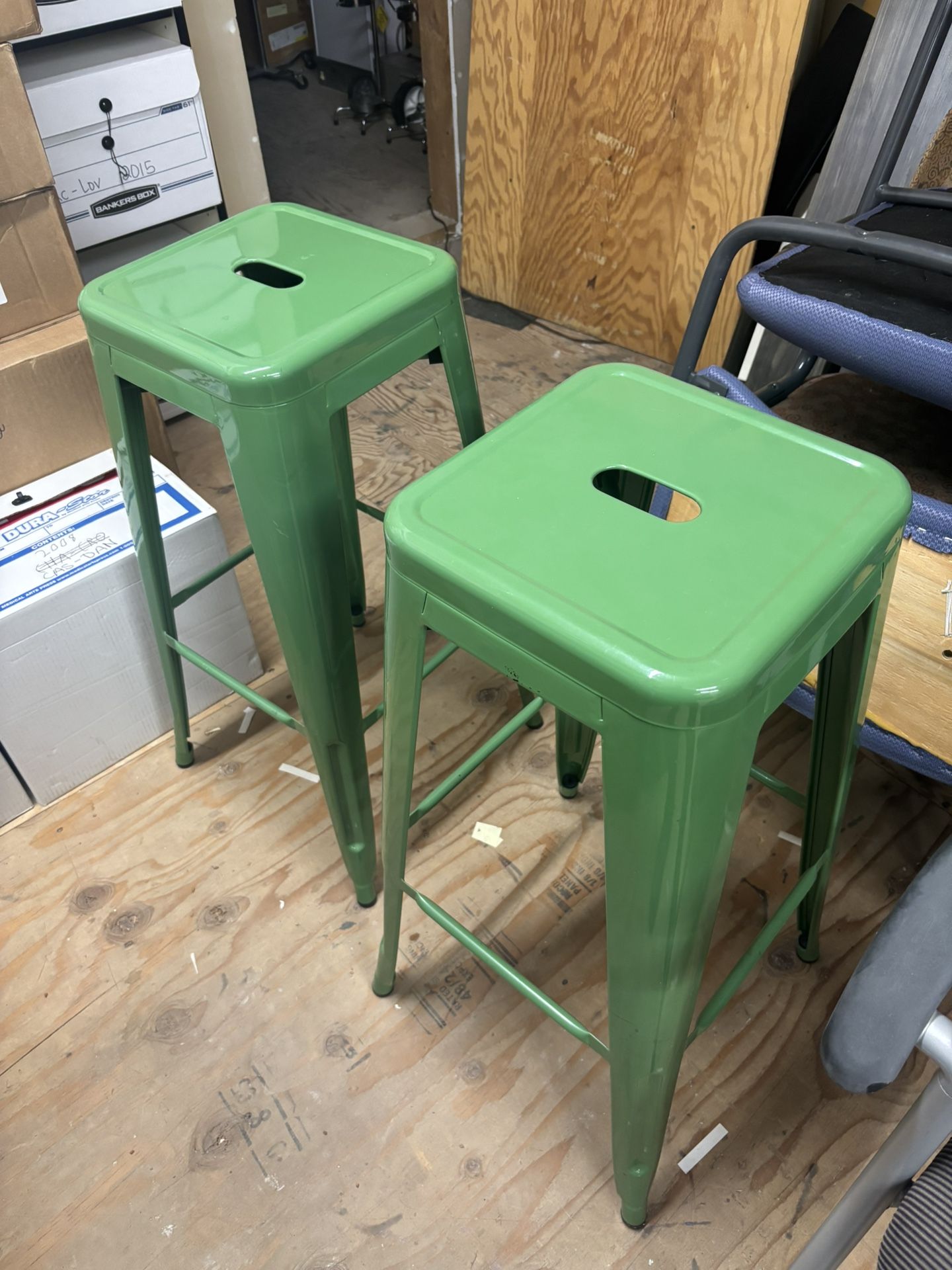 Metal Green Stools (2)