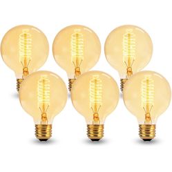 6 pack round vintage incandecent light bulbs