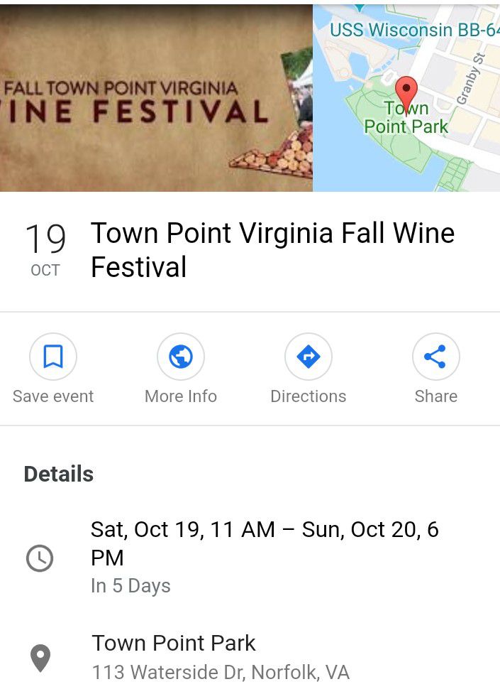 Wine Fest 2 tickets Town Point Park Saturday or Sunday